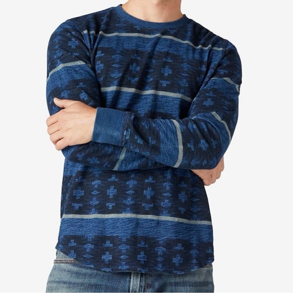 Lucky Brand Men's Printed Indigo Jersey Crew ShirtStyle 7M62654 Size Medium